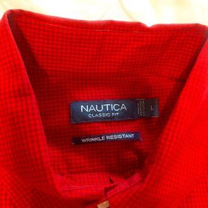 Nautica Men's Large Red on Red Check Button Down
